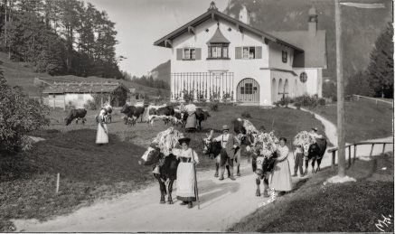 sach 04 Schulhaus in Stein um 1920 Almabtrieb