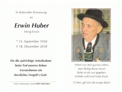 Sterbebild Erwin Huber