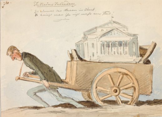 Pocci1 zieht als Interimsintendant die Nationaloper auf einem Karren aus dem Dreck Stadtmuseum Muenchen