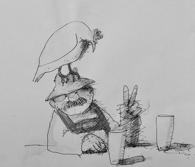 Tomschiczek zeichnung Mann mit Huhn 2 - Kopie