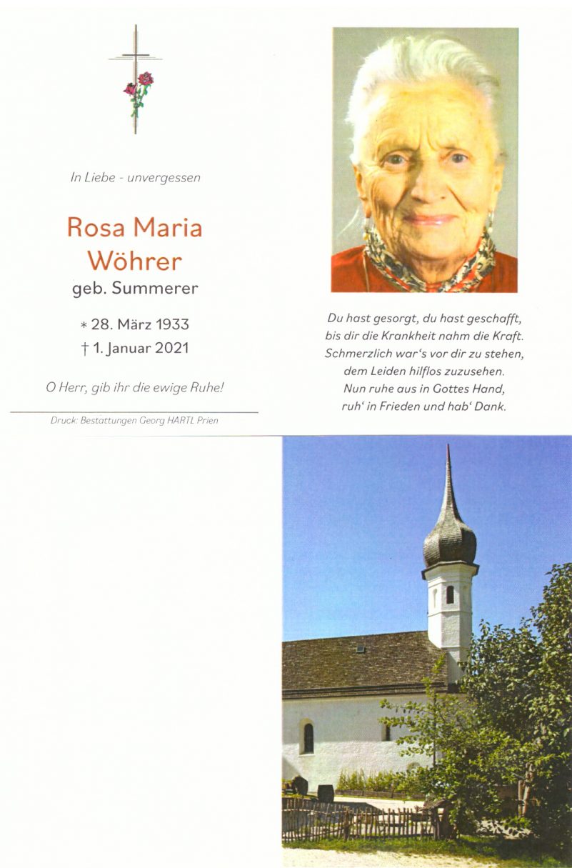 Sterbebild Wöhrer Rosa