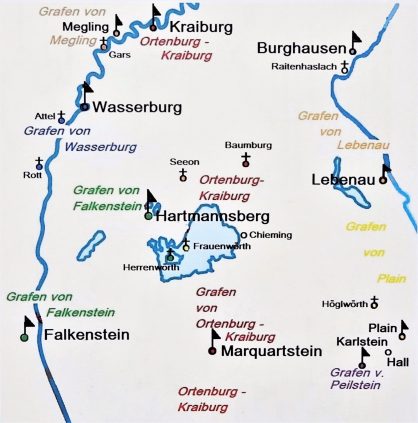 Bedeutende Grafengeschlechter im Chiemgau u. im nördlichen Salzburggau um 1200.