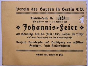 Eintrittskarte Johannis-Feier 1933