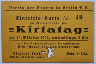 Eintrittskarte zum Kirtatag 1928
