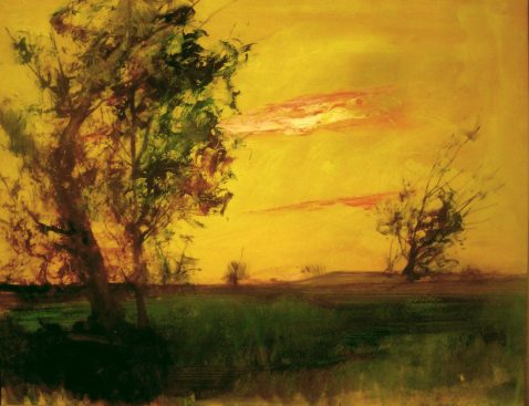 Anton Müller-Wischin 1865-1949, Landschaft in Gelb, Öl auf Karton, um 1940