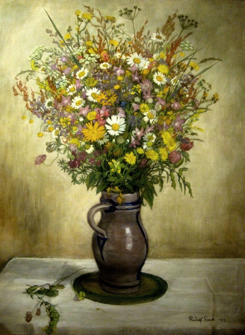 Rudolf Sieck -Feldblumenstrauß- 1917 Öl auf Holz
