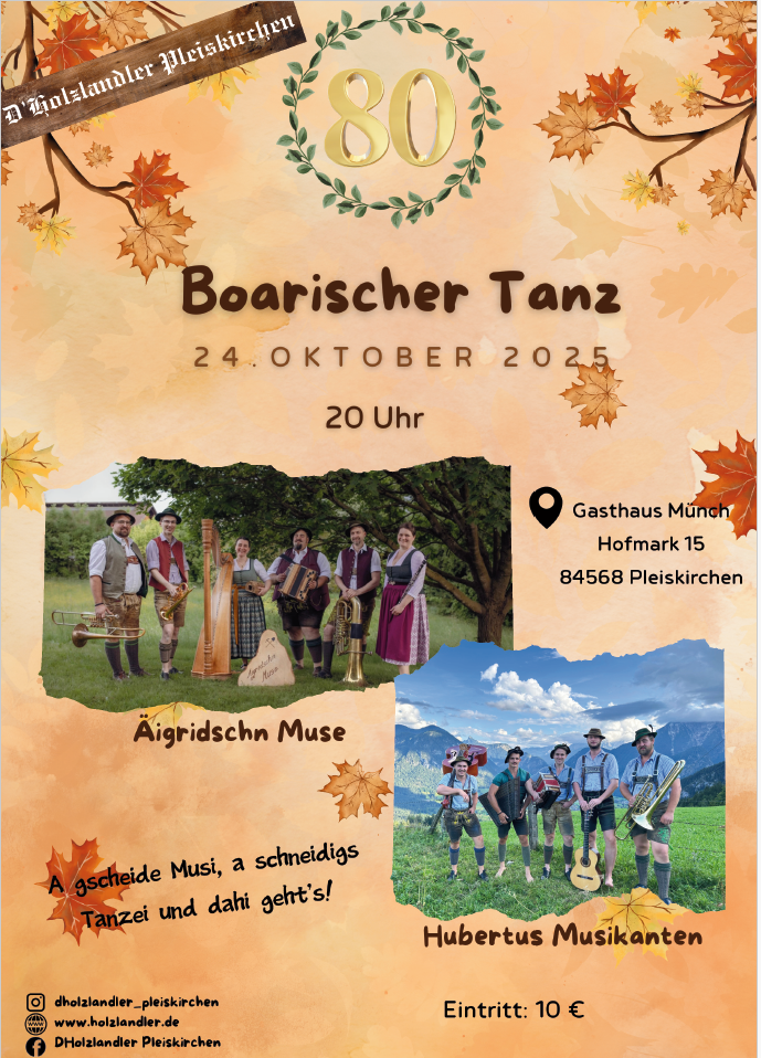 Trachtenverein D'Holzlandler Pleiskirchen (Flyer Boarischer Tanz 24 OCT 2025)